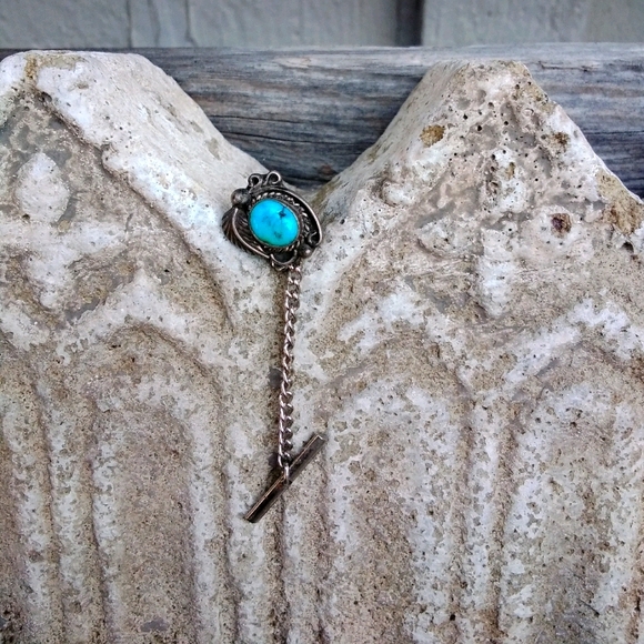 Other - Vintage Sterling Silver and Turquoise Tie Tack Pin